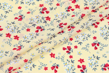 Ткань плательно-блузочная штапель, Maks Style, вискоза 100%, цветочный принт желтый, арт. MS-1120-1 D-17