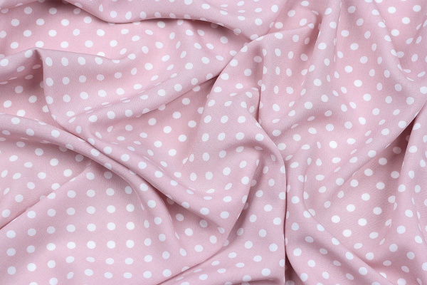Ткань плательно-блузочная штапель, Maks Style, вискоза 100%, розовый принт горох, арт. MS- 1146 D-30 С-5
