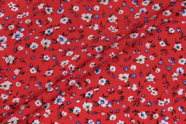 Ткань плательно-блузочная штапель, Maks Style, вискоза 100%, цвет ткани красный, цветочный принт, арт. MS- 2201 D-17