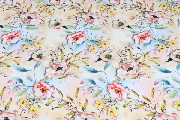 Ткань плательно-блузочная штапель, Maks Style, вискоза 100%, цветочный принт, цвет бежевый, арт. MS- 2202 D- 18