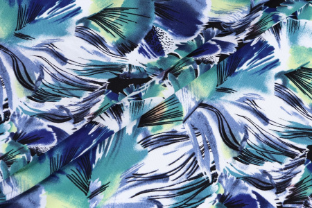 Ткань плательно-блузочная штапель, Maks Style, вискоза 100%, рисунок листья, арт. MS- 1233 D-1 C-1