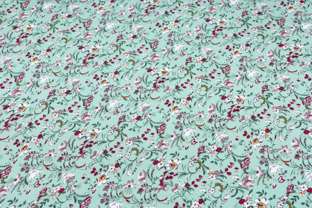 Ткань плательно-блузочная штапель, Maks Style, вискоза 100%, цветочный принт мятный, арт. MS-2201 D-9