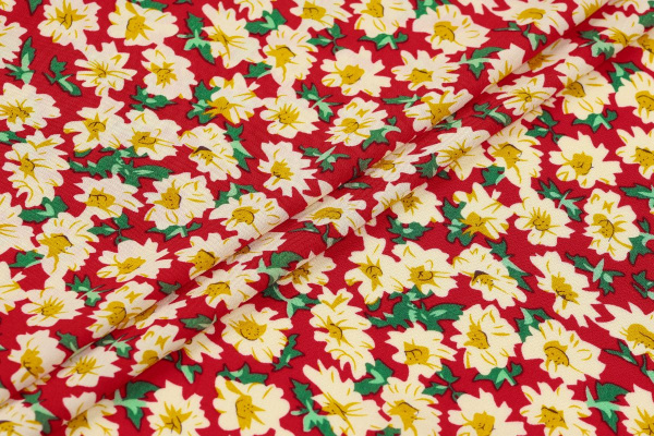Ткань плательно-блузочная штапель, Maks Style, вискоза 100%, цветочный принт красный, арт. MS- 2201 D-40