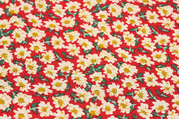 Ткань плательно-блузочная штапель, Maks Style, вискоза 100%, цветочный принт красный, арт. MS- 2201 D-40