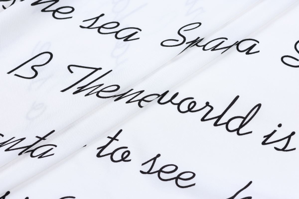 Ткань плательно-блузочная штапель, Maks Style, вискоза 100%, цвет ткани белый, слова, арт. MS- 1226 D-25 C-1