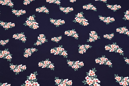 Ткань плательно-блузочная штапель, Maks Style, вискоза 100%, цвет ткани темно-синий, цветочный принт, арт. MS- 2201 D-1