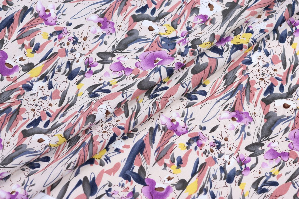 Ткань плательно-блузочная штапель, Maks Style, вискоза 100%, цвет ткани бежевый, цветочный принт, арт. MS- 2208 D-11 C-2