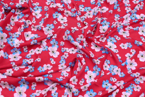 Ткань плательно-блузочная штапель, Maks Style, вискоза 100%, цветочный принт красный, арт. MS-2202 D-LZD621062 C-4
