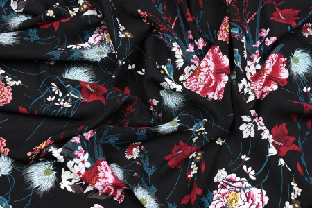 Ткань плательно-блузочная штапель, Maks Style, вискоза 100%, цветочный принт, арт. 3020 D-9 С-3