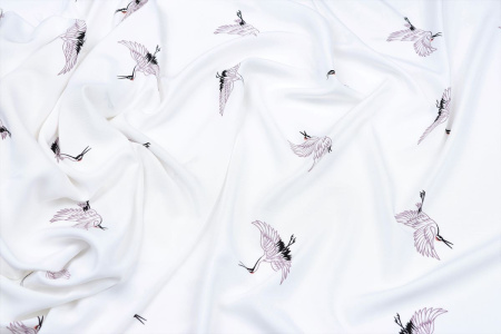 Ткань плательно-блузочная штапель, Maks Style, вискоза 100%, цвет ткани белый, аисты, арт. MS- 1226 D-21 C-1
