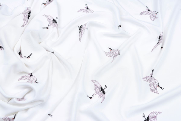 Ткань плательно-блузочная штапель, Maks Style, вискоза 100%, цвет ткани белый, аисты, арт. MS- 1226 D-21 C-1