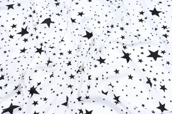 Ткань плательно-блузочная штапель, Maks Style, вискоза 100%, цвет ткани белый, звезды, арт. MS- 1146 D-25 C-1