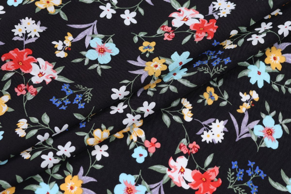 Ткань плательно-блузочная штапель, Maks Style, вискоза 100%, цветочный принт, арт. MS-2201 D-28