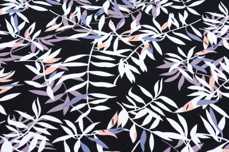 Ткань плательно-блузочная штапель, Maks Style, вискоза 100%, цвет ткани черный, листья, арт. MS- 2208 D-9 C-2