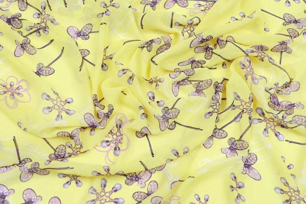 Ткань плательно-блузочная шифон,  Maks Style, цветочный принт, арт 2493 D-14 C-1