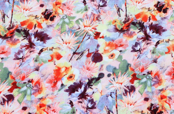 Ткань плательно-блузочная штапель, Maks Style, вискоза 100%, цветочный принт, арт. 3763/18 D-4 C-2