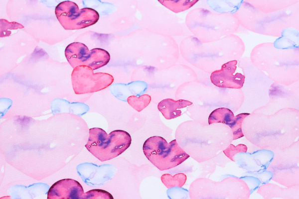 Ткань плательно-блузочная штапель, Maks Style, вискоза 100%, сердечки, цвет розовый, арт. MS- 2202 D- 21