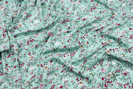 Ткань плательно-блузочная штапель, Maks Style, вискоза 100%, цветочный принт мятный, арт. MS-2201 D-9