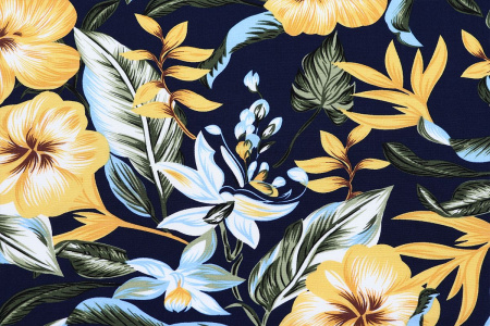 Ткань плательно-блузочная штапель, Maks Style, вискоза 100%, черный цветочный принт, арт. MS-1226 D-26 С-3