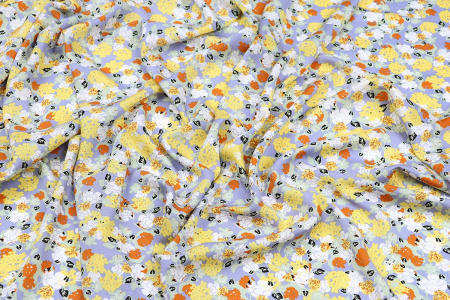 Ткань плательно-блузочная штапель, Maks Style, вискоза 100%, цветочный принт голубой, арт. MS-1237 D-LZD621077 С-2