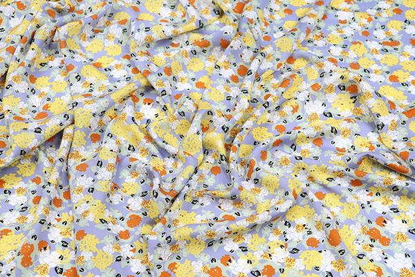 Ткань плательно-блузочная штапель, Maks Style, вискоза 100%, цветочный принт голубой, арт. MS-1237 D-LZD621077 С-2