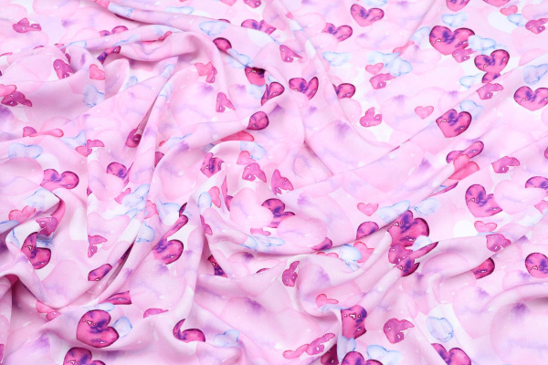Ткань плательно-блузочная штапель, Maks Style, вискоза 100%, сердечки, цвет розовый, арт. MS- 2202 D- 21