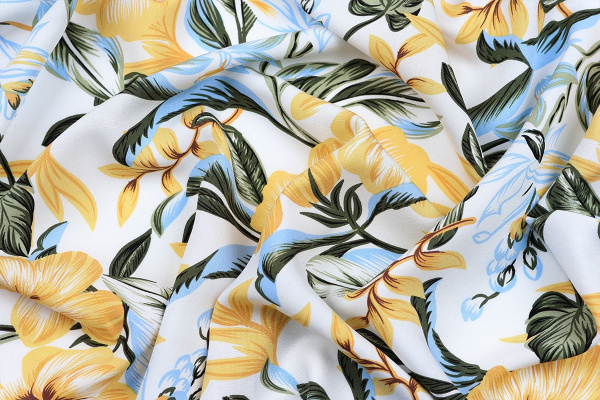 Ткань плательно-блузочная штапель, Maks Style, вискоза 100%, белый цветочный принт, арт. MS-1226 D-26 С-1