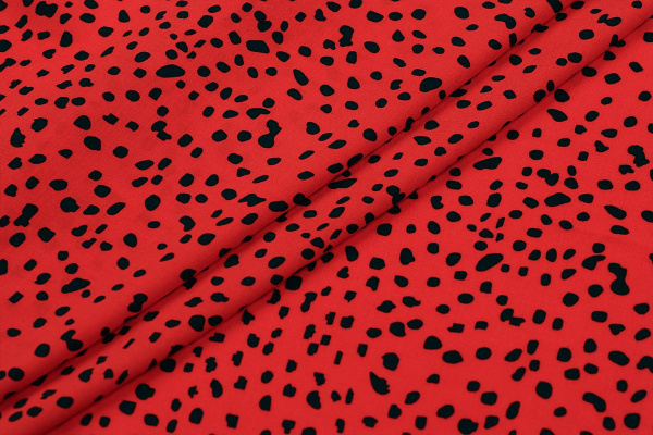 Ткань плательно-блузочная штапель, Maks Style, вискоза 100%, цвет ткани красный, черные камушки, арт. MS- 2208 D-4 C-3