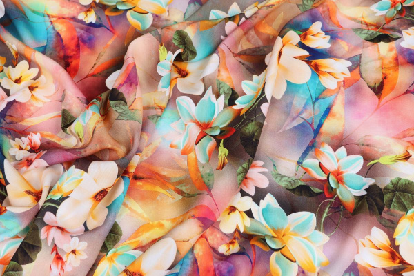 Ткань плательно-блузочная штапель, Maks Style, вискоза 100%, крупные цветы, арт. MS- 2202 D- 16