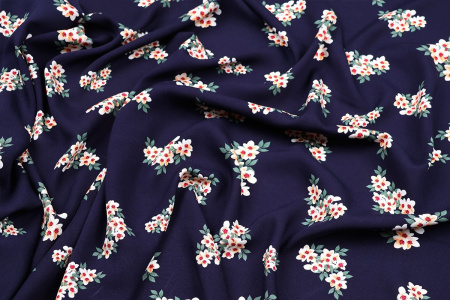 Ткань плательно-блузочная штапель, Maks Style, вискоза 100%, цвет ткани темно-синий, цветочный принт, арт. MS- 2201 D-1