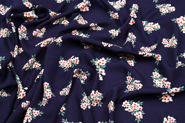 Ткань плательно-блузочная штапель, Maks Style, вискоза 100%, цвет ткани темно-синий, цветочный принт, арт. MS- 2201 D-1