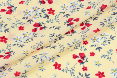 Ткань плательно-блузочная штапель, Maks Style, вискоза 100%, цветочный принт желтый, арт. MS-1120-1 D-17