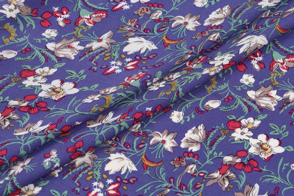 Ткань плательно-блузочная штапель, Maks Style, вискоза 100%, цветочный принт фиолетовый, арт. MS-2201 D-4