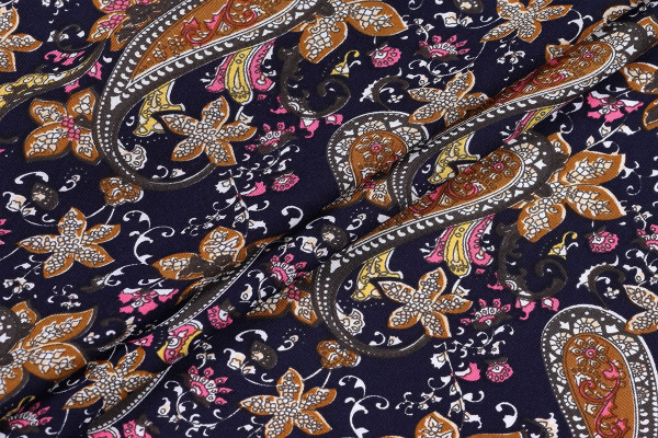 Ткань плательно-блузочная штапель, Maks Style, вискоза 100%, цветочный принт огурцы, арт. SI- 3020 /17 D-12 C-2