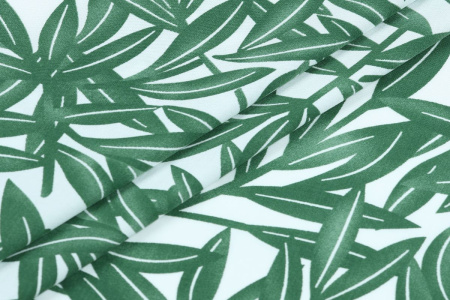 Ткань плательно-блузочная штапель, Maks Style, вискоза 100%, цвет ткани белый, рисунок листья, арт. MS- 2208 D-8 C-1