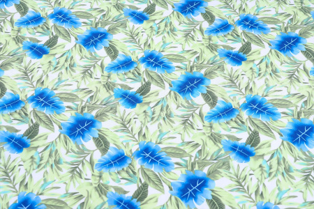 Ткань плательно-блузочная штапель, Maks Style, вискоза 100%, цвет ткани белый, листья, цветочный принт, арт. MS- 1226 D-24 C-1